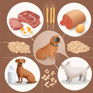 An illustration showing food types that are Common Allergens in Dog Food