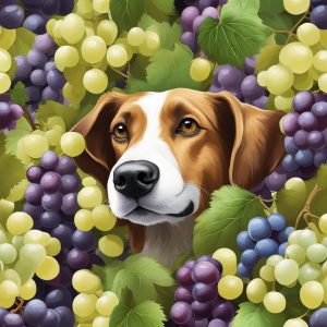an image of a beagle dog surrounded by grape vines