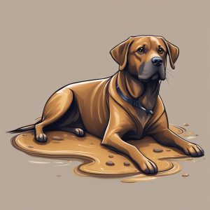 An image of a dog and watery brown diarrhea.