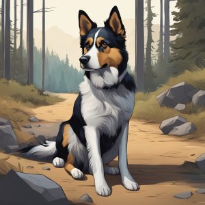 An image of a german shepard out in the forest and can't poop