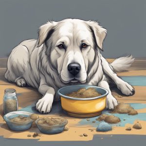 an image of a yellow lab with food causing digestive upset