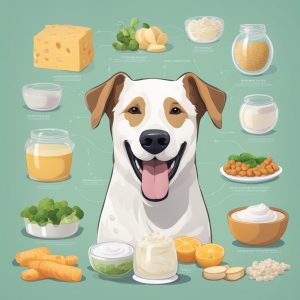 Dog surrounded by probiotic rich foods