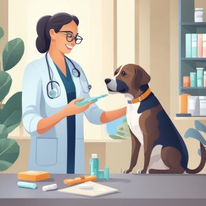 dog with a veterinarian administering medication