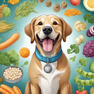 dog with supplements and probiotic rich foods