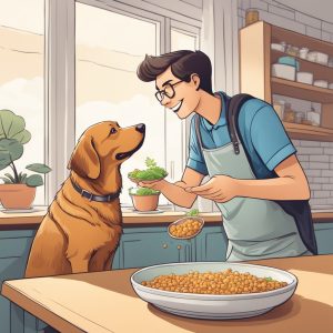 man feeding dog probiotic rich foods