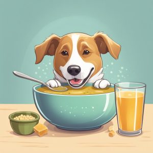 dog with bone broth bowl